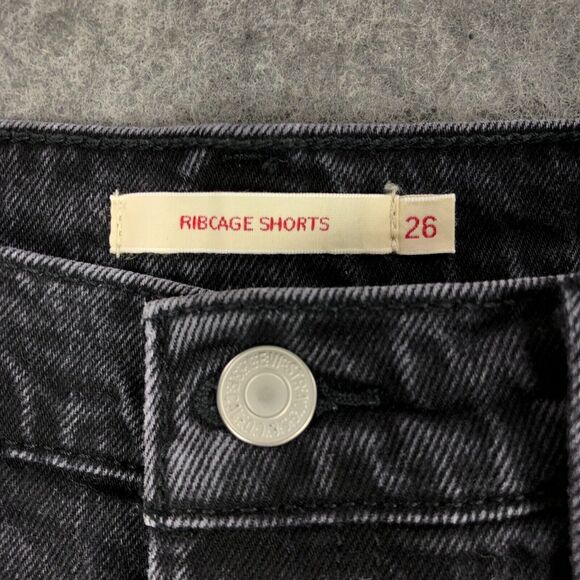 Levi’s- Premium Ribcage Shorts Black High Rise Cut Off Frayed Hem Faded - Picture 4 of 12